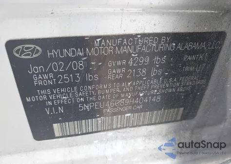 2009 Hyundai Sonata Limited from USA, damaged, VIN 5NPEU46C89H404148